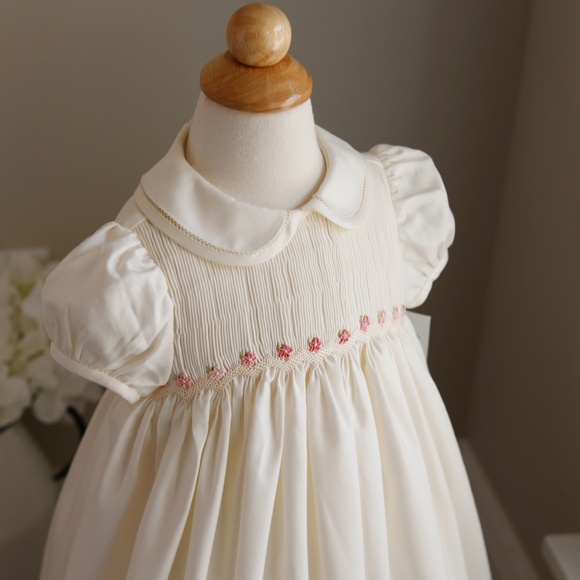 Ivory Smocked Dress 2T Boutique Hand Pink Embroidery Traditional Classic NWT - Picture 4 of 5
